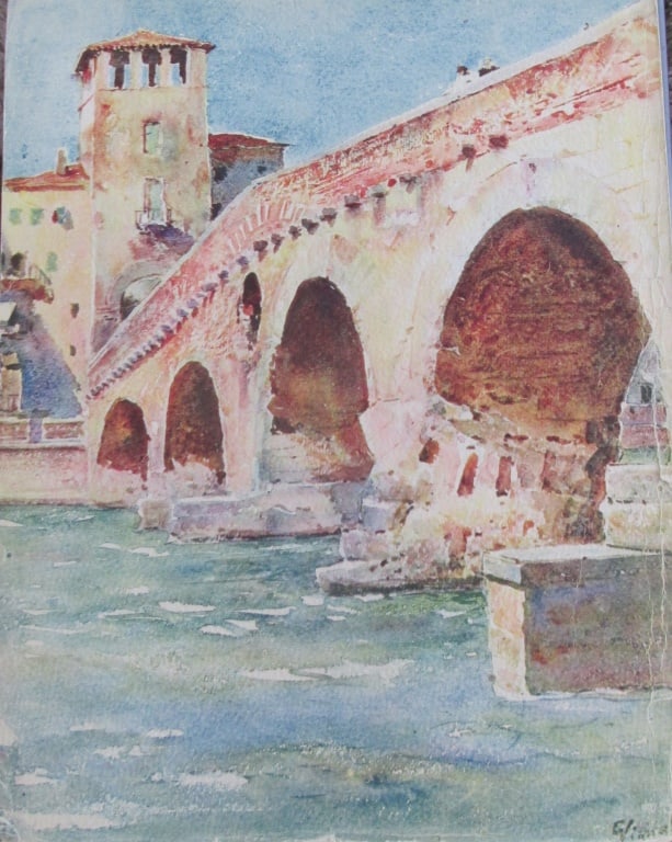 Verona - Ponte Della Pietra - Pierre Vignal: Verona - Ponte Della Pietra From Water Color Renderings of Italian Cities of Pierre Vignal Portfolio Artist: After Pierre Vignal 1855 - 1925 Print Type: Co