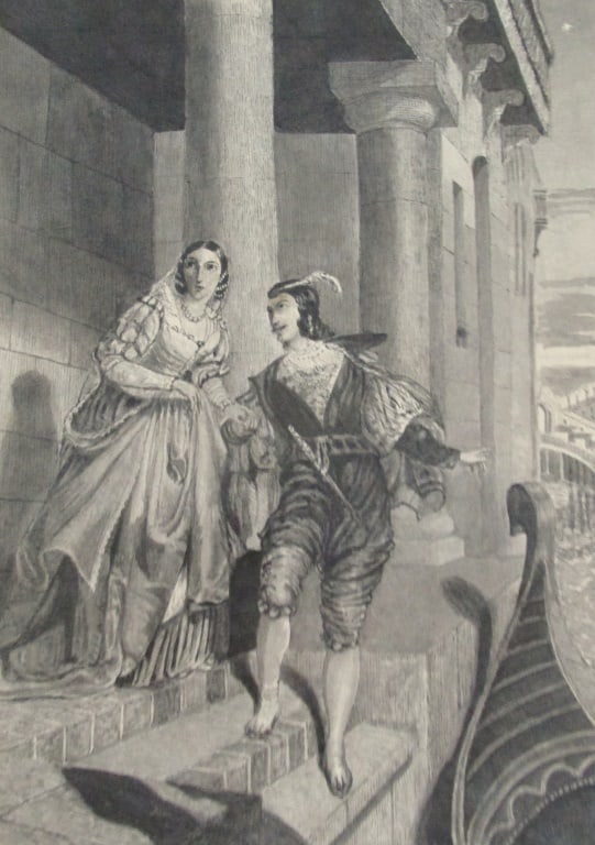 John Robert Herbert 1810 - 1875: Elopment of Bianca Cappello A finely detailed pen and ink. Artist: Attributed John Robert Herbert 1810 Medium: Pen and Ink Date: 1850 - 1860