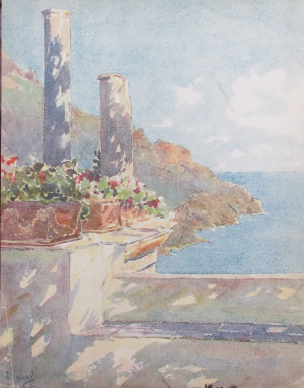 Ravello 2 - Pierre Vignal: Ravelloi (2) From Water Color Renderings of Naples, Italy of Pierre Vignal Portfolio Artist: After Pierre Vignal Print Type: Color Plate Signed: I