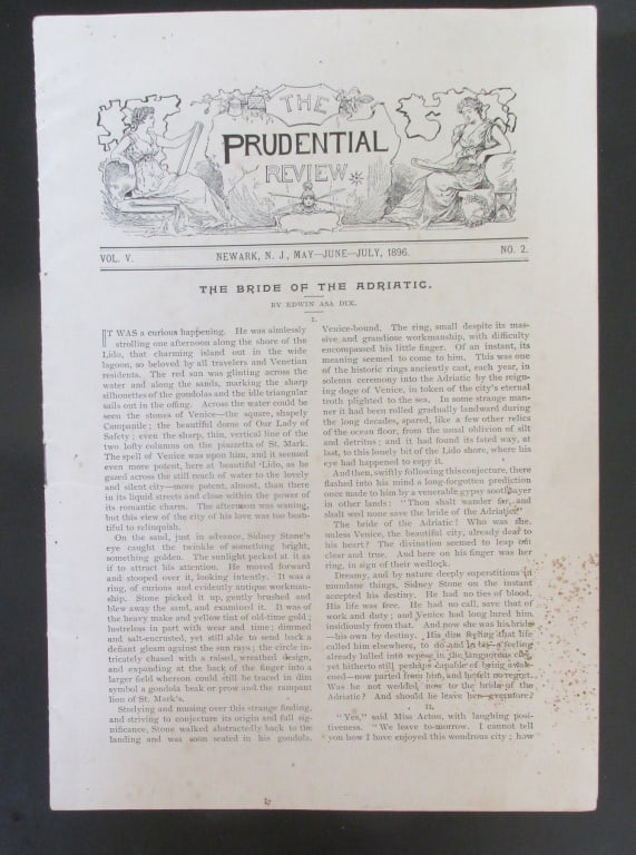 The Prudential Review (Prudential Insurance): The Prudential Review (Prudential Insurance) Dated: June July 1896 Pages: 16 Type: Serials Condition Report: Good Plus