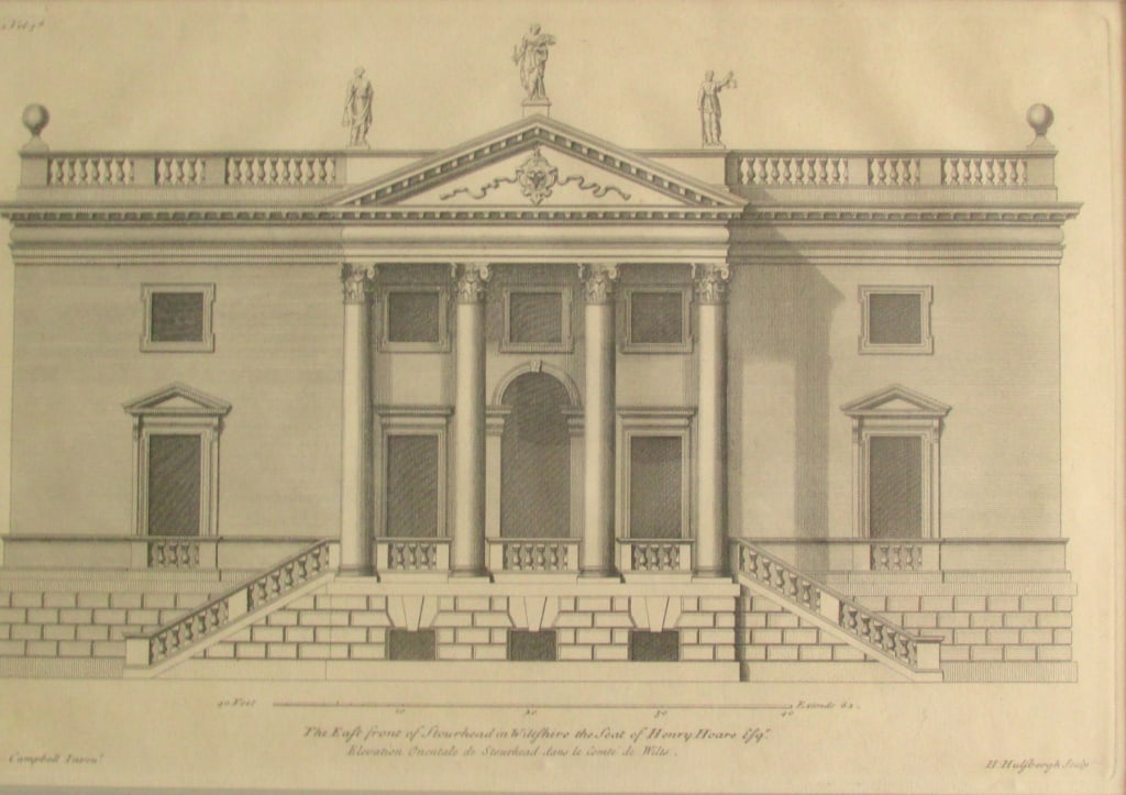 East Front of Stourhead - Henry Hoare Esq: The East Front of Stourhead in Wiltshire - The Seat of Henry Hoare Esq, A Fine Architectural Representation of Stourhead. CA (Chief Architect) Campbell - Inven The East Front of Stourhead, Wiltshire (