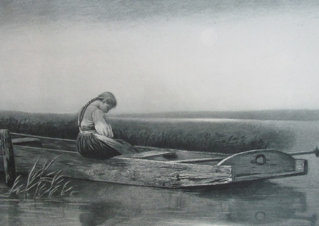 Alone and Forsaken - Heinrich Vosberg: Alone and Forsaken Munich Museum Artist: Heinrich Vosberg Print Type: Photogravure with plate mark Date: 1889 Publisher: Gebbie & Husson<