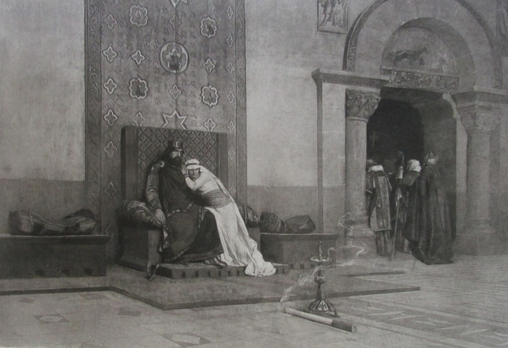 Excommunication of Robert the Pious: Excommunication of Robert the Pious Gallery of Luxembourg Artist: Jean-Paul Laurens Print Type: Photogravure with plate mark Date: 1889 Publ