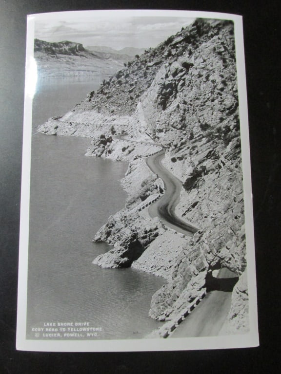Lakeshore Drive - Yellowstone - Albert G. Lucier: Lakeshore Drive Cody Road to Yellowstone Wyoming. Signed and titled in photograph - Lucier, Powell, Wyo. - This exact photograph is held by the George Eastman Museum in Rochester, NY Photographer: