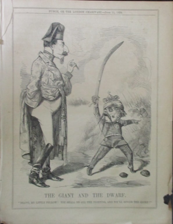 The Giant & The Dwarf - Punch Engraving: The Giant and the Dwarf Print Type: Engraving Date: June 11, 1859 Publisher: Punch or the London Charivari Origin: British Dimensions: