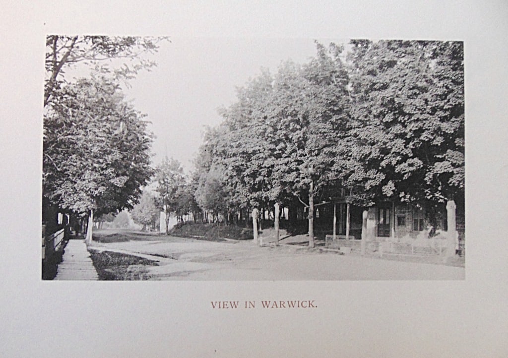 View In Warwick New York: View In Warwick, New York Noted Wooden Sidewalks. Extremely Rare Photographer: W. H. Parish Dated: 1893 Medium: Photomechanical Dimensions: