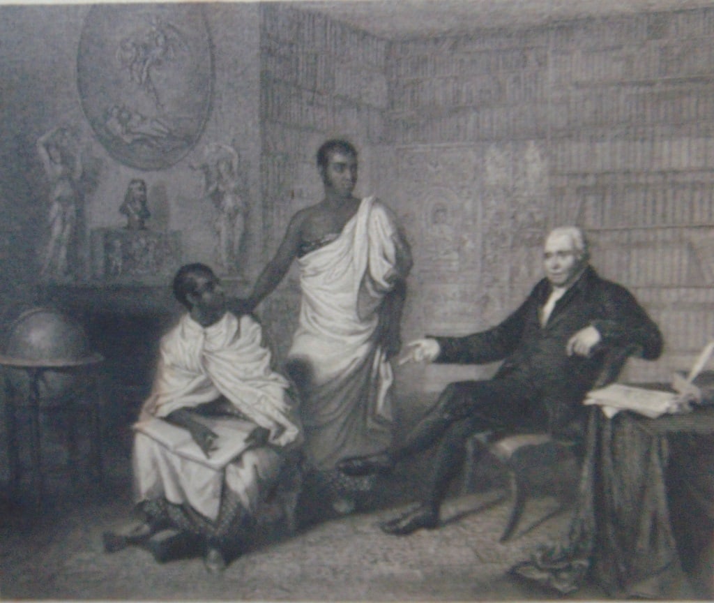 Dr. Adam Clark and the Two Priests of Buddha: Dr. Adam Clark and the Two Priests of Budha (Buddha) From Celon Print Type: Engraving Date: 1836 Publisher: Fisher and Son Dimensions: 11 x 8" Notes & Literature: Condition Report: Fine Subject