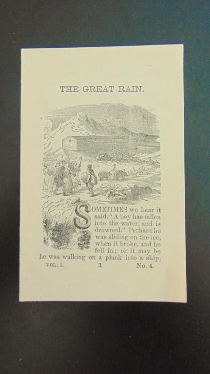The Great Rain - Showing Noah's Ark: The Great Rain - Showing Noah's Ark Print Type: Engraving Date: Circa 1860 Dimensions: 4 1/4 x 3" Condition Report: Very Good Subject References: <