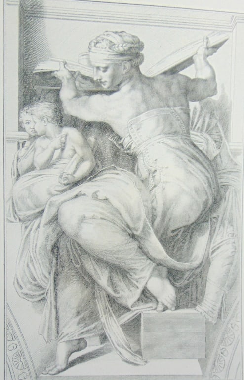 The Cumaeum Sybil: The Cumaeum Sybil Artist: Angelo, M Print Type: Engraving Date: C1850 Publisher: Gebbie & Barrie Dimensions: 9 1/2 x 12 1/2 Notes & Literature: Condition Report: Fine Subject References: 174F - LF