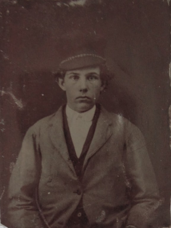 Tintype of Young Man with Cap - Civil War Period: Tintype of Young Man with Cap Civil War period Dated: C1860's Medium: Tintype Dimensions: 3 1/2 x 2 1/4 Provenance: Hill House Photography Collection Condition Report Good Plus Subject References:
