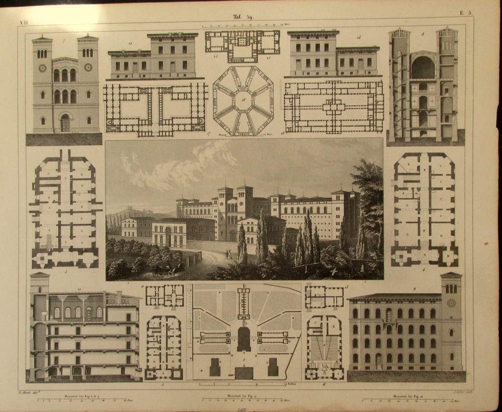 Various European Prisons: Various European Prisons Extremely Rare Artist: J. G.Heck Print Type: Engraving Date: 1851 Dimensions: 9 x 11" Provenance: Hill
