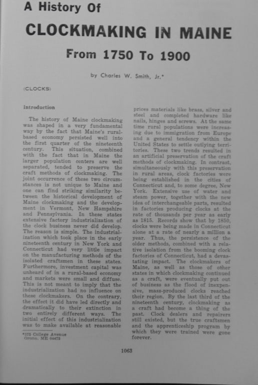 A History of Clockmaking In Maine (1 of 5)