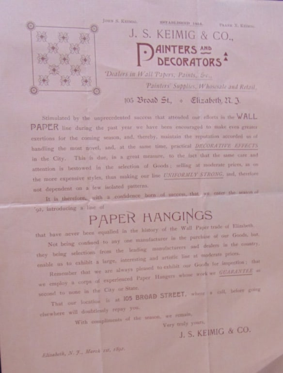 Paper Hangings (Wallpaper) Broadside 1892 (1 of 3)