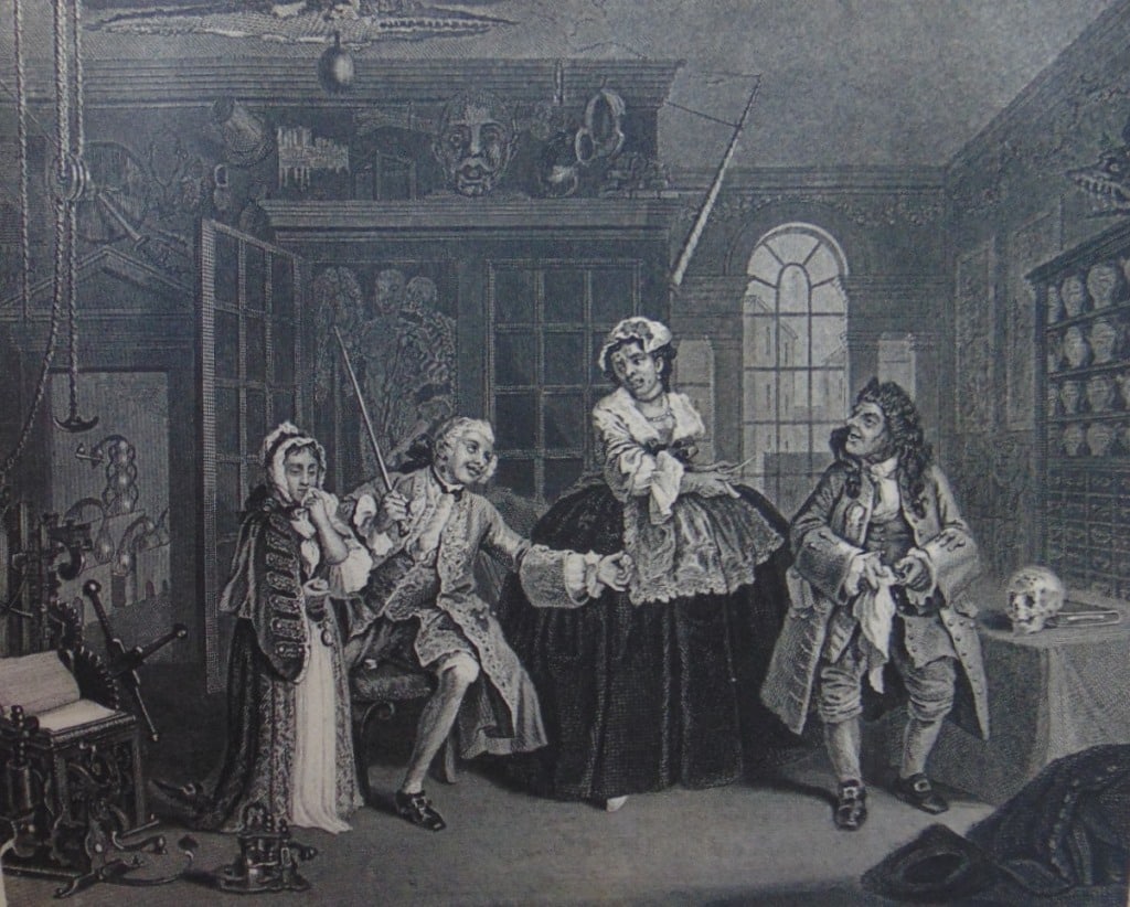 Marriage A La Mode #3 - William Hogarth: Marriage A La Mode #3 - William Hogarth Scene with the Quack Artist: After Willaim Hogarth Print Type: Engraving Date: nd Dimensions: 12 x 8" Condition Report: