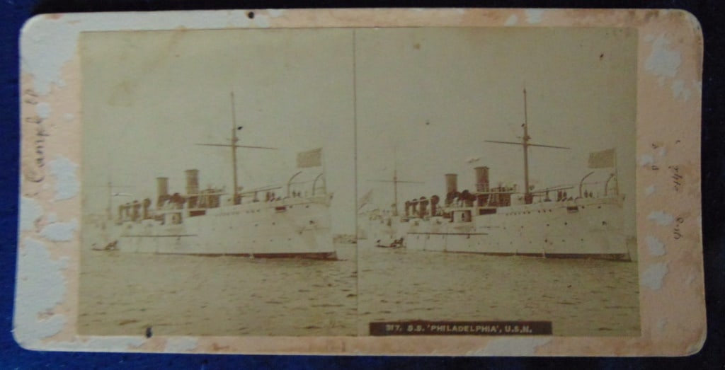 Stereoview - United States Steamship Philadelphia: Stereo View - United States Steamship Philadelphia Extremely Rare. We can find no other copies that exist. Photographer: Campbell Dated: Circa 1890 Subject: US Naval Vessels Medium: Stereoview