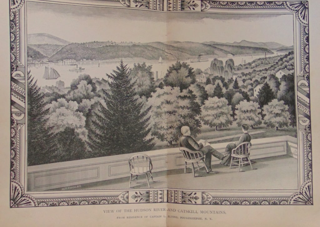 View of the Hudson River and Catskill Mountains: View of the Hudson River and Catskill Mountains From Residence of Captain L Elting, Poughkeepsie Duchess Co NY Complete Factory View. Rare. Print Type: Americana
