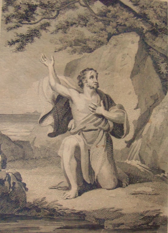 Saint. John In The Isle of Patmos John Scoles: St. John In The Isle of Patmos Rare Artist: John Scoles Print Type: Engraving Date: Circa 1800 Origin: United States Dimensions: 7 x 10 1/2" Provenance: Hill House Condition Report: Good Subject