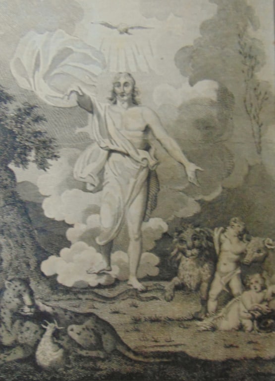 The Happy State of the Church under the Messiah: The Happy State of the Church under the Reign of the Messiah Rare Artist: John Scoles Print Type: Engraving Date: Circa 1800 Origin: United States Dimensions: 7 x 10 1/2" Provenance: Hill House