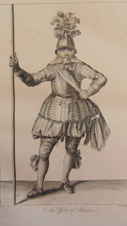 An Officer Pikeman (18th Century): .An Officer Pikeman (18th Century) Wonderful impression and detail. Rare Artist: N.C Goodnight Print Type: Copper Engraving Date: 18th century