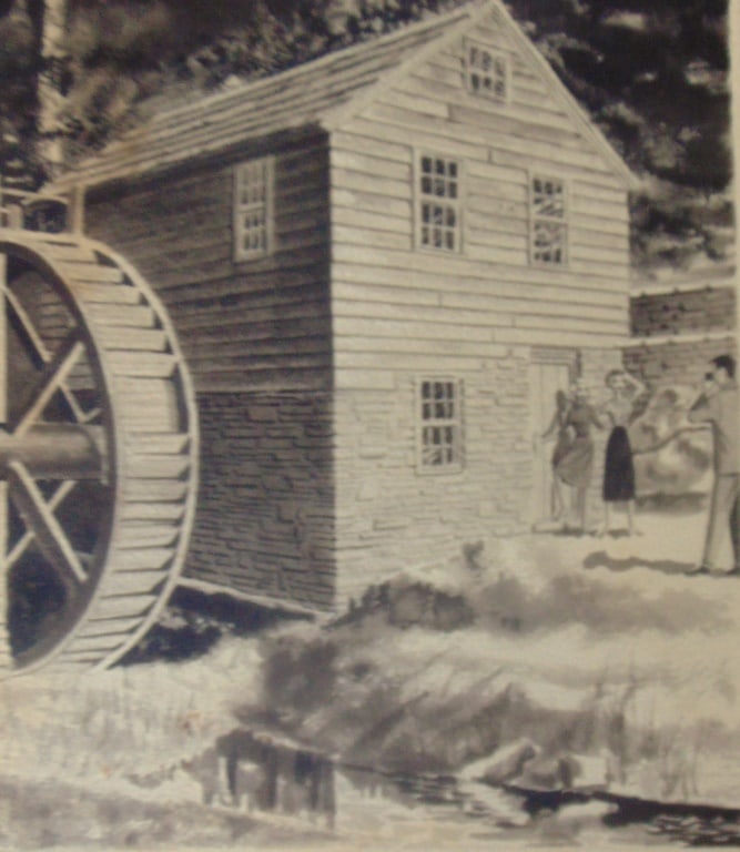 Maurice Harvey (1928-2019) - Barn with Waterwheel: Barn with Waterwheel Maurice Harvey (1928-2019), an American painter and illustrator. He was born in California and studied at the Southend College of Art in Essex, England, and
