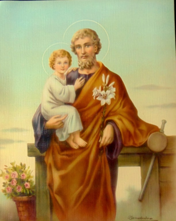 Joseph and the Christ Child: Joseph and the Christ Child Print Type: Chromolithograph Date: Circa 1939 Dimensions: 10 x 8" Condition Report: Very Good Subject Re