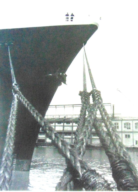 Vessel Tied Off at Hudson River Pier: Vessel Tied Off at Hudson River Pier Plate 32 Photographer: Wendy Holmes Dated: 1970's Subject: Hudson River Valley Medium: Halftone<