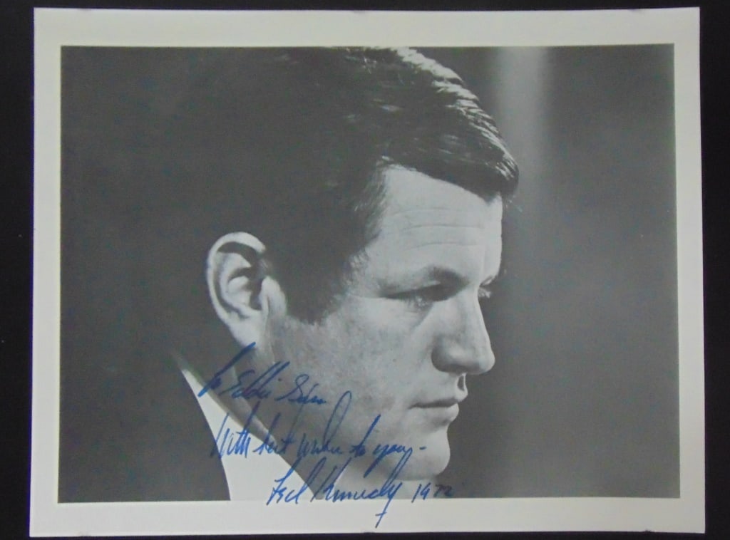 Ted Kennedy Signed Photograph 1972: Ted Kennedy Signed Photograph 1972 Signed photograph from Edward "Ted" Kennedy(1932-2009) U.S. Senator from Massachusetts in 1962 to fill the seat vacated by his brother the President- serving until h