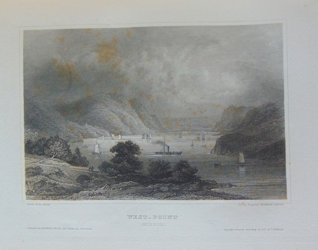 West Point on the Hudson: West Point on the Hudson Rare Print Type: Copper Engraving Date: Circa 1850 Publisher: Hermann J Meyer Origin: American Dimensions: 11 x 7" Provenance: <