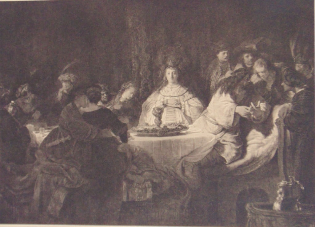 Samson's Marriage Feast - Rembrandt Van Rijn: Samson's Marriage Feast A fine impression of this work. With plate mark. Artist: Rembrandt Van Rijn (after) Print Type: Gravure with Plate Mark Date