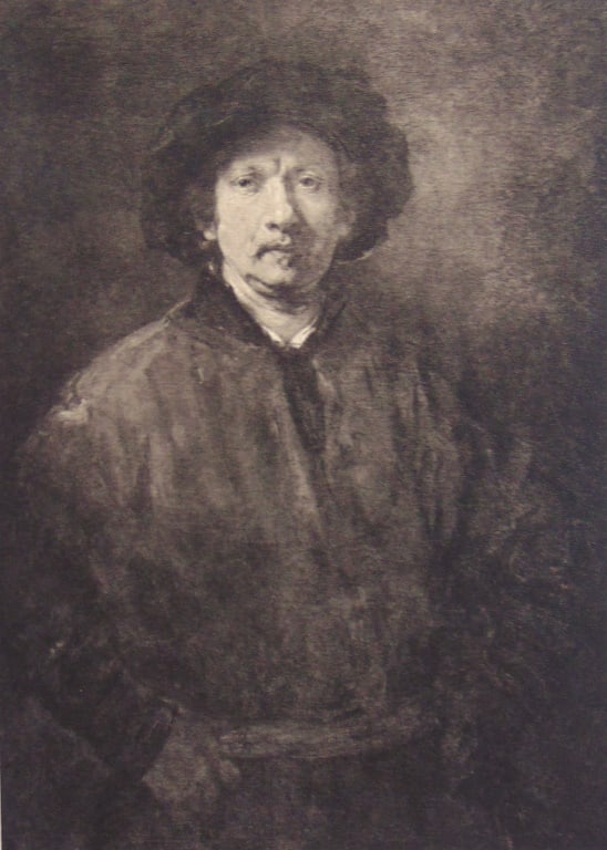 Portrait of the Artist - Rembrandt Van Rijn: Portrait of the Artist A fine impression of this work. With plate mark. Artist: Rembrandt Van Rijn (after) Print Type: Gravure with Plate Mark Date: