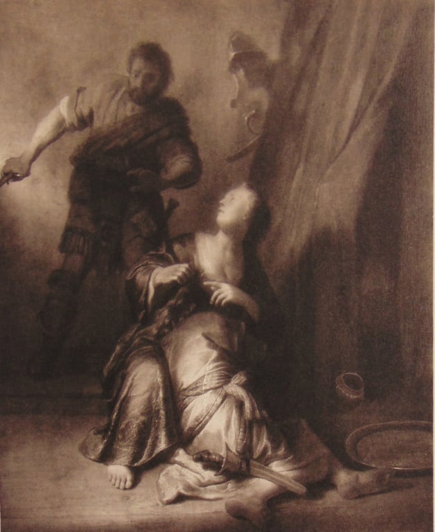 Samson and Delilah - Rembrandt Van Rijn: Samson and Delilah A fine impression of this work. With plate mark. Artist: Rembrandt Van Rijn (after) Print Type: Gravure with Plate Mark Date: