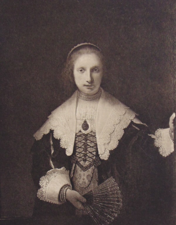 The Lady with the Fan - Rembrandt Van Rijn: The Lady with the Fan A fine impression of this work. With plate mark. Artist: Rembrandt Van Rijn (after) Print Type: Gravure with Plate Mark Date:
