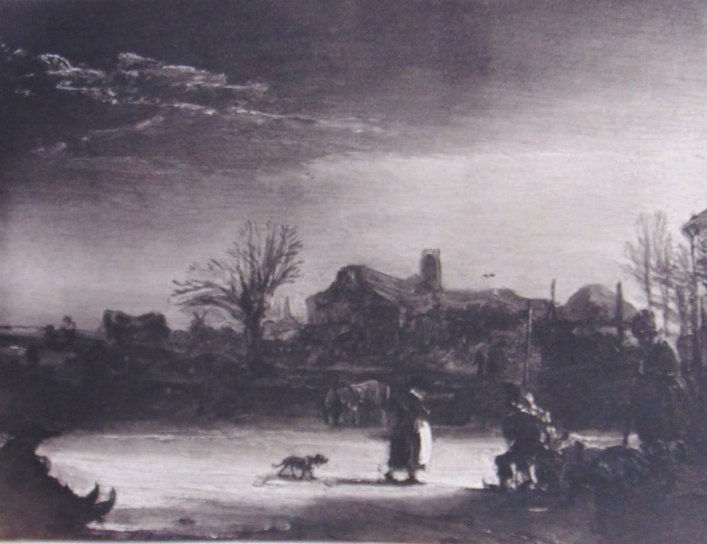 A Winter Landscape - Rembrandt Van Rijn: A Winter Landscape A fine impression of this work. With plate mark. Artist: Rembrandt Van Rijn (after) Print Type: Gravure with Plate Mark Date: