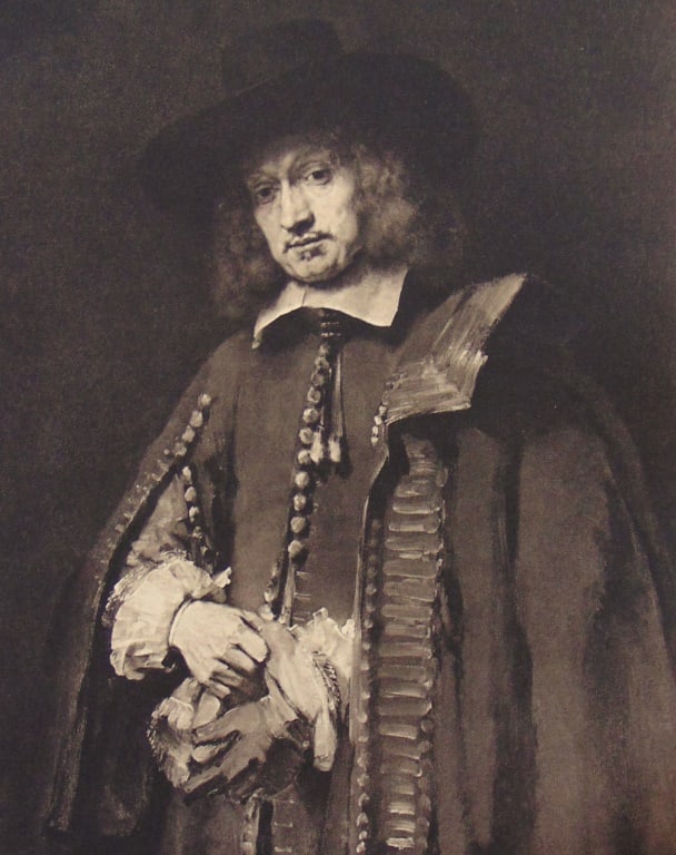 Portrait of Jan Six - Rembrandt Van Rijn: >Portrait of Jan Six A fine impression of this work. With plate mark. Artist: Rembrandt Van Rijn (after) Print Type: Gravure with Plate Mark Date: <