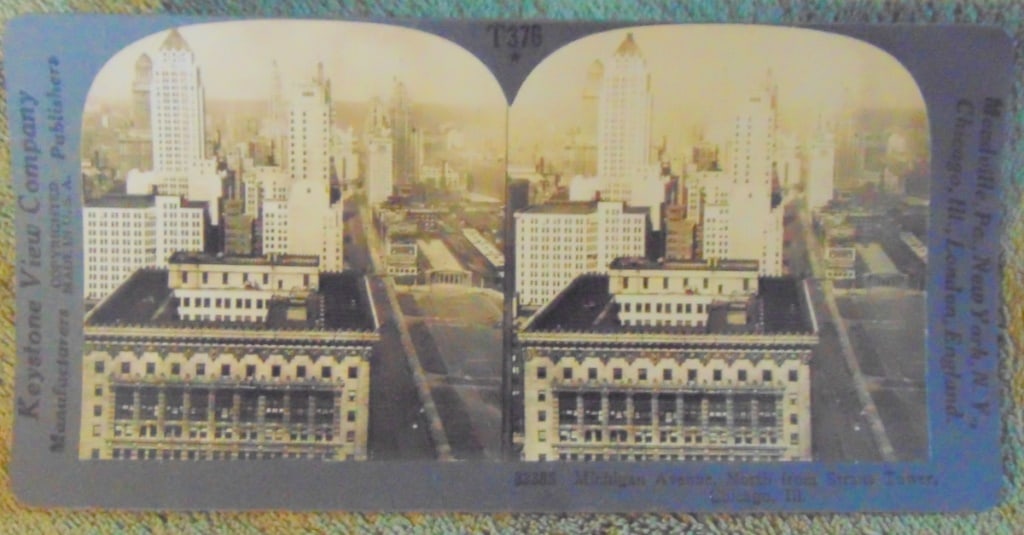 Michigan Ave. North From Straus Tower Chicago IL: Michigan Ave. North From Straus Tower Chicago IL Photographer: Keystone Dated: Circa 1900 - 1910 Subject: 19th/20th century City Vi Medium: Ste