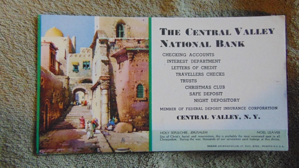 Holy Sepulchre Jerusalem - Noel Leaver Blotter: Holy Sepulchre Jerusalem - Noel Leaver Blotter Type: Ink Blotter Advertiser: Central Valley National Bank Product: Advertising Blotter :Maker: Brown an