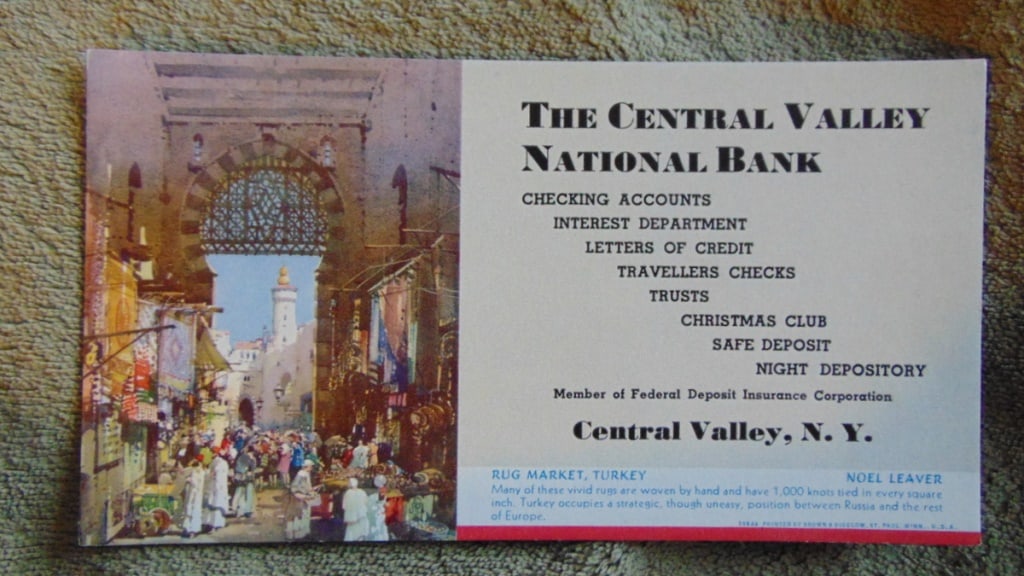 Rug Market Turkey - Noel Leaver Blotter: Rug Market Turkey - Noel Leaver Blotter Type: Ink Blotter Advertiser: Central Valley National Bank Product: Advertising Blotter :Maker: Brown and Bigel