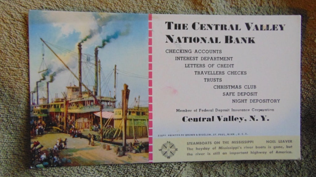 Steamboats On the Mississippi Noel Leaver Blotter: Steamboars on the Mississippi - Noel Leaver Blotter Type: Ink Blotter Advertiser: Central Valley National Bank Product: Advertising Blotter :Maker: Bro