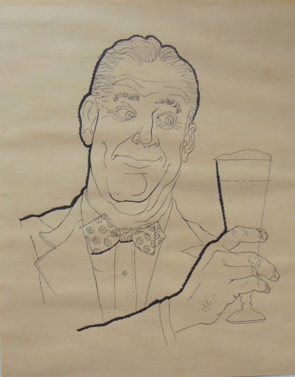 Albert Aquino (American) Schultz Beer: Man with Glass of Beer (Probably for Schultz Beer Ads) Noted Children's book Illustrator and Humpty Dumpty Magazine. Also contributed to numerous magazines such as Field and Str