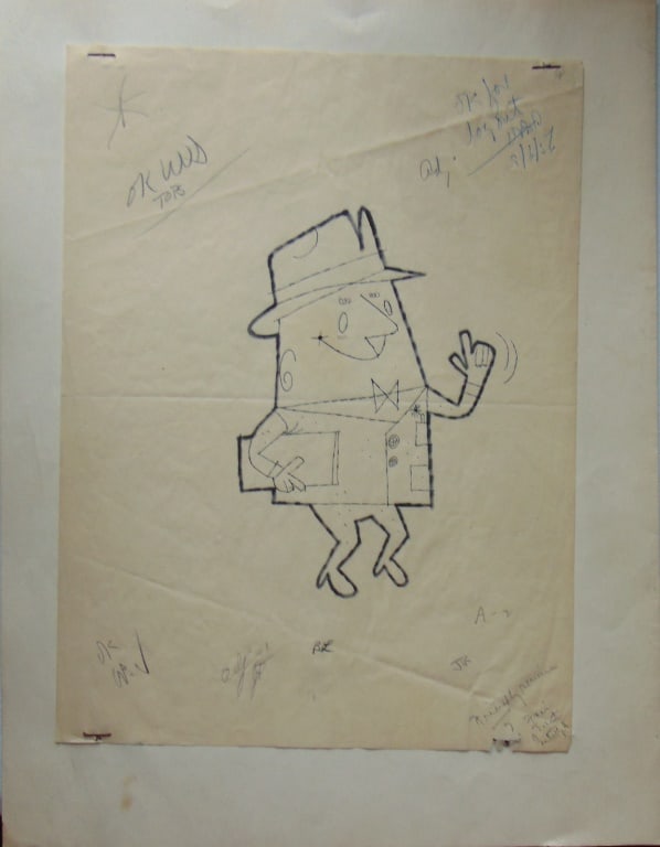 Albert Aquino (American) Two Illustrations: Man Pointing (2 illustrations on folded sheet Noted Children's book Illustrator and Humpty Dumpty Magazine. Also contributed to numerous magazines such as Field and Stream of th