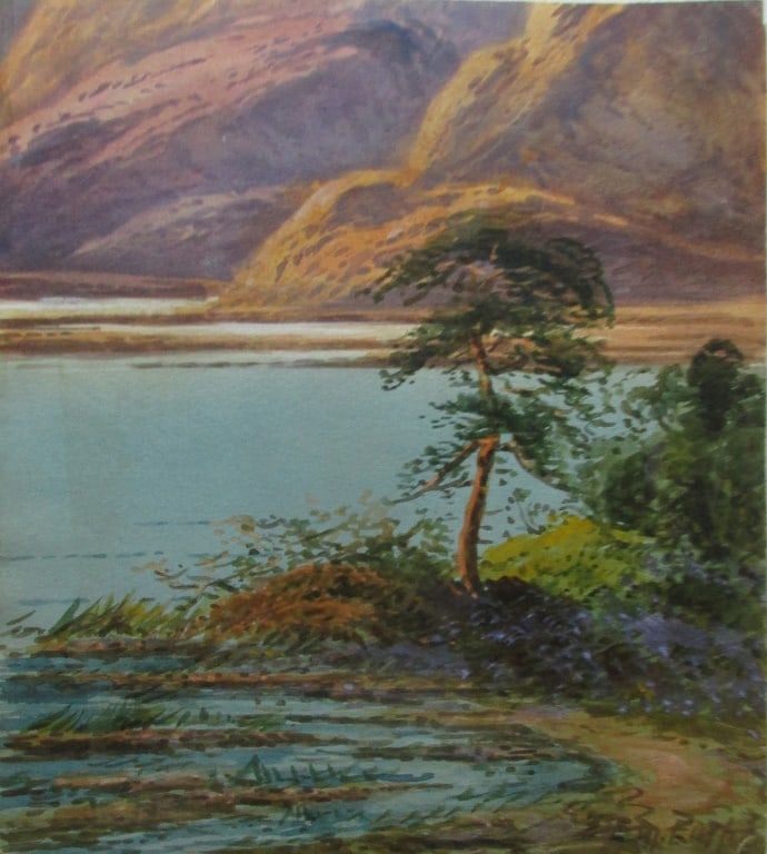 Scotland Mountain Lake - Edwin Earp (1851-1945): Scottish Mountain Lake A Scottish watercolor. Artist: Edwin Earp - 1851 - 1945 Medium: Watercolor Date: 19th/20th century Signed: E. M. Earp Origin: British Size: 9 x 8" Provenance: Estate of artist