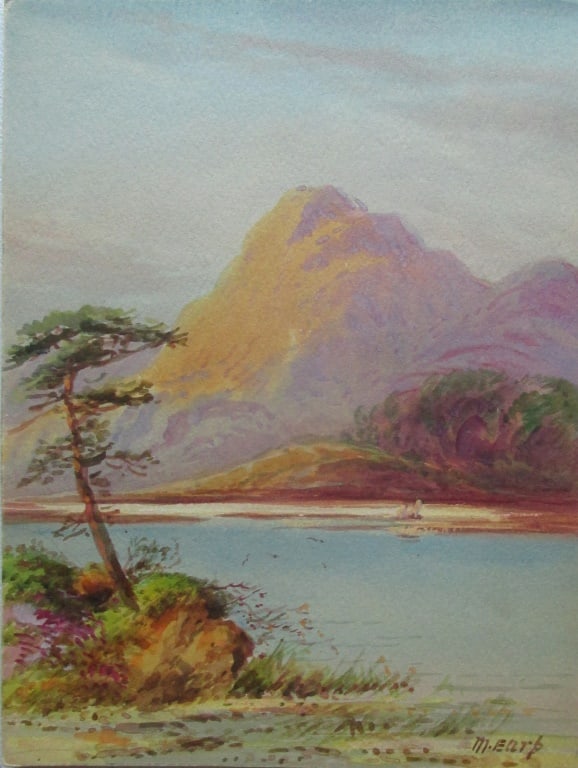 Loch Tay Scotland - Edwin Earp - 1851 - 1945: Loch Tay (or) Long A Scottish watercolor. Artist: Edwin Earp - 1851 - 1945 Medium: Watercolor Date: 19th/20th century Signed: E. M. Earp Origin: British Size: 9 x 7" Provenance: Estate of artist