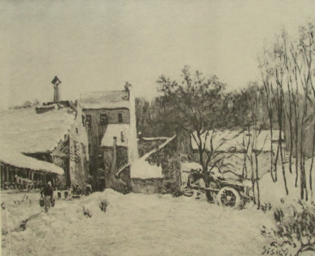 La Neige a Chaville - Alfred Sisley: Sisley - La Neige a Chaville This gravure is from Art Francais - Exposition d'Art decoratif ontemporain 1800 - 1885. Organisee par Madame la Cometesse Greffulhe, Presidente. Co