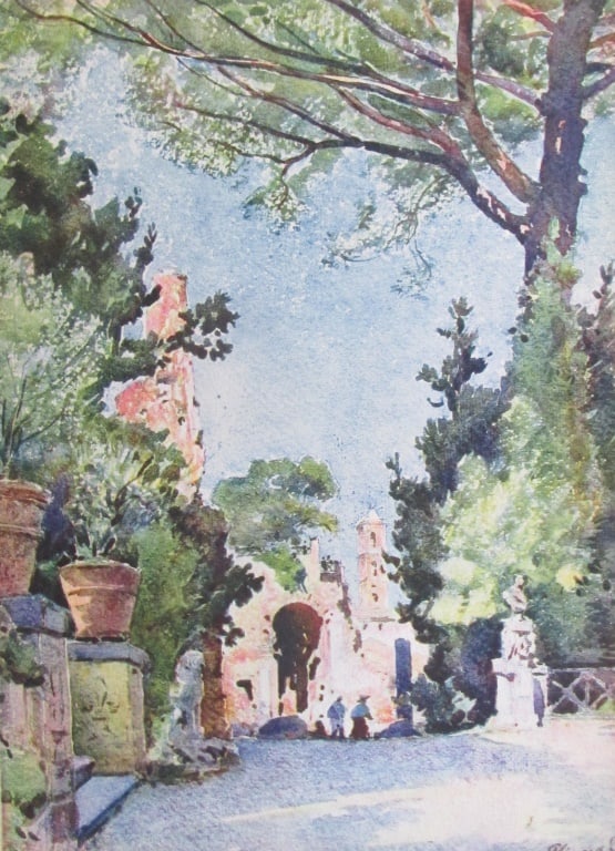 On The Palatine - Pierre Vignal: On The Palatine From Water Color Renderings Gardens of Rome - Pierre Vignal Portfolio Artist: After Pierre Vignal 1855 - 1925 Print Type: Color Plate