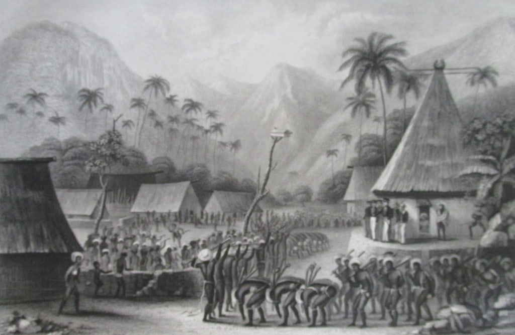 Club Dance - Feejee (Fugi): Club Dance - Feejee (Fugi) With Oval Watertown Library Stamp March 27, 1871 Print Type: Engraving Date: Circa 1841 - 1854 Dimensions: 10 1/2 x 7"</