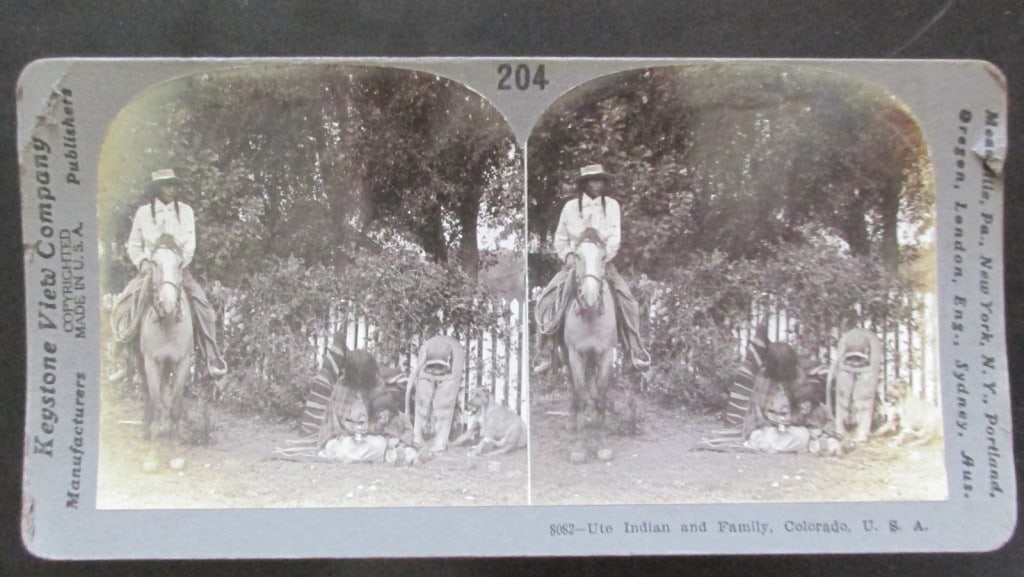 Ute Indian and Family - Colorado: Ute Indian and Family - Colorado Photographer: Keystone Dated: c 1898 Medium: Stereoview Condition Report Slight edge wear/tear. Good plus