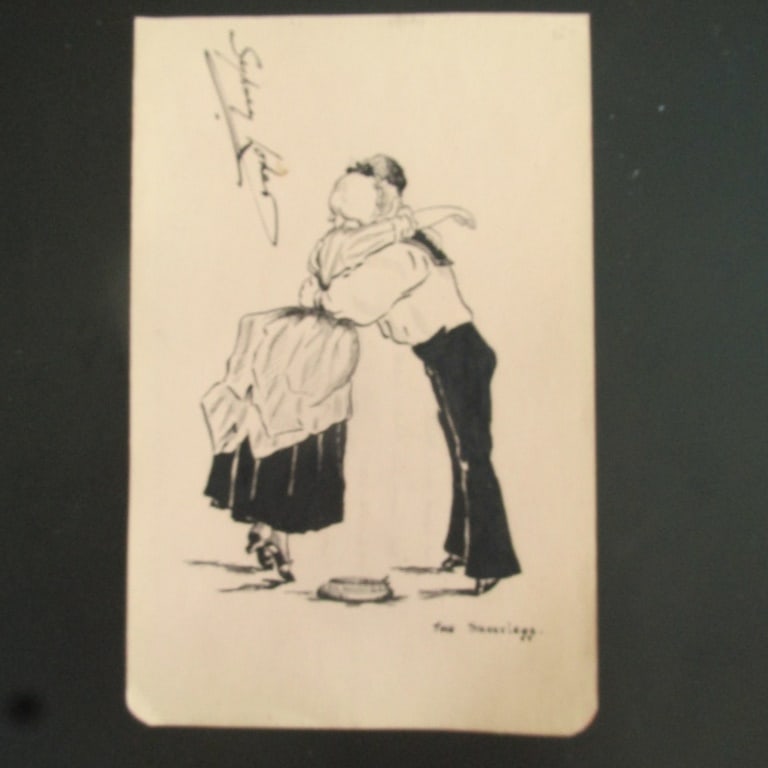 Sailor and Girl - Sheerleg- Original Illustration: The Sheerlegg - Sailor and Girl Poetry/Text on verso. Artist: Sydney Loher Medium: Pen and Ink Date: 1914 - 1916 Signed: Sydney Loher</