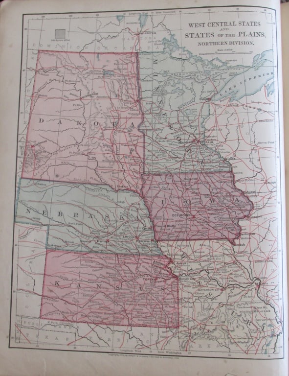Map of West Central and Plains States: Map of West Central and Plains States - Northern Divison Color Map. Publisher Harper Brothers Dated: 1888 Dimensions: 12 x 9" Condition Repo