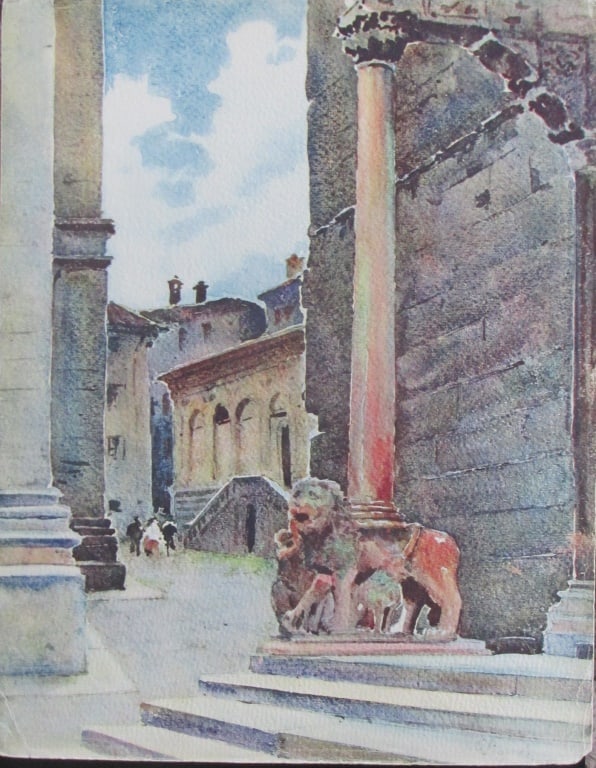 Bergamo - Portal To The Cathedral - Pierre Vignal: Bergamo - Portal To The Cathedral Detail From Water Color Renderings of Italian Cities of Pierre Vignal Portfolio Artist: After Pierre Vignal 1855 - 1925 Prin