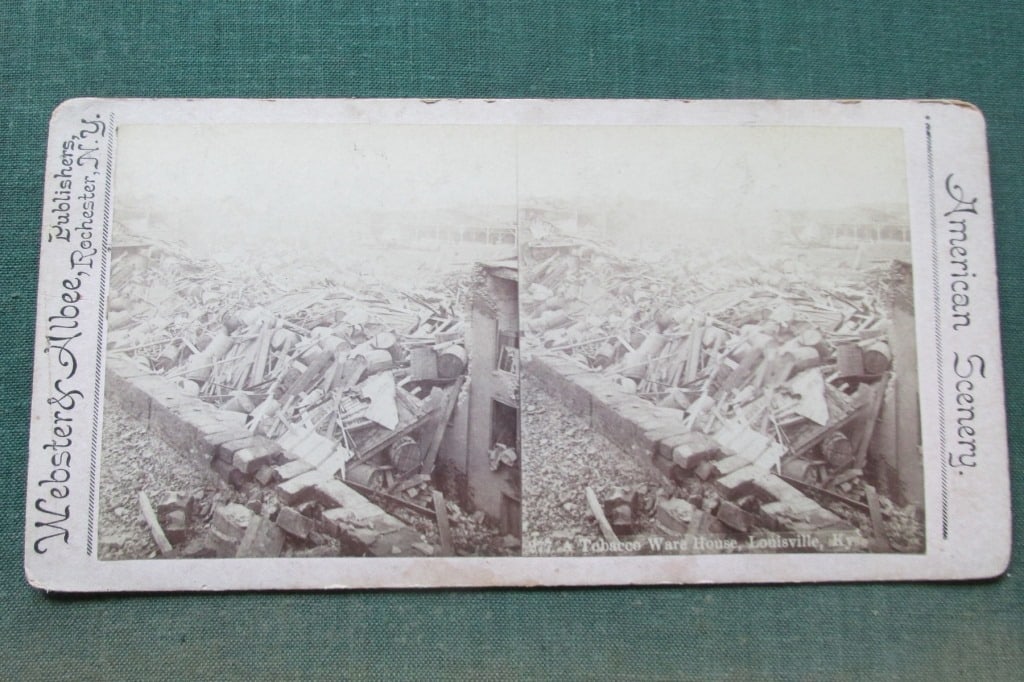 Tobacco Ware House Louisville KY Tornado 1890: Tobacco Warehouse Louisville, KY Tornado of March 27,1890 Photographer: Webster & Albee Dated: 1890 Medium: Stereo Card Country/Origin: Amercian<